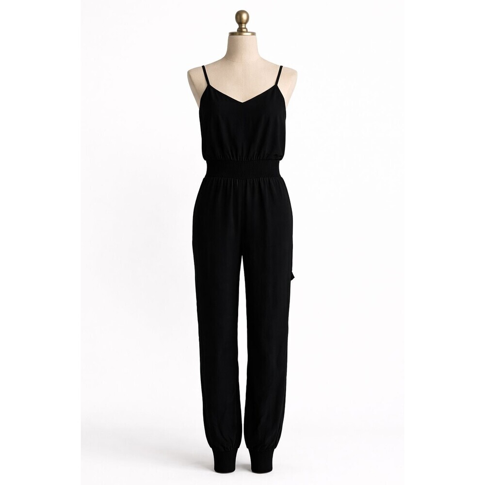 Cinq a Sept Twill Amia Satin Jumpsuit Size Small Black Cargo Sleeveless Pockets